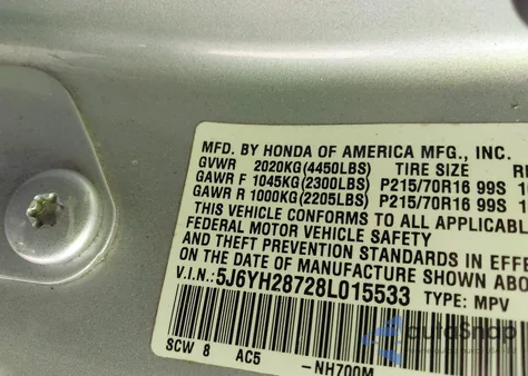 2008 Honda Element Ex from USA, damaged, VIN 5J6YH28728L015533